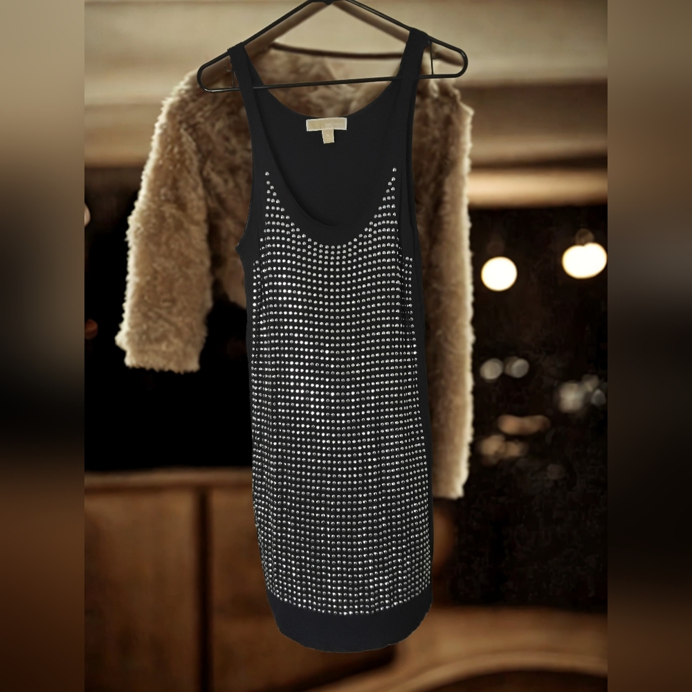 Michael Kors Elegant Blue and Silver Studded Dress